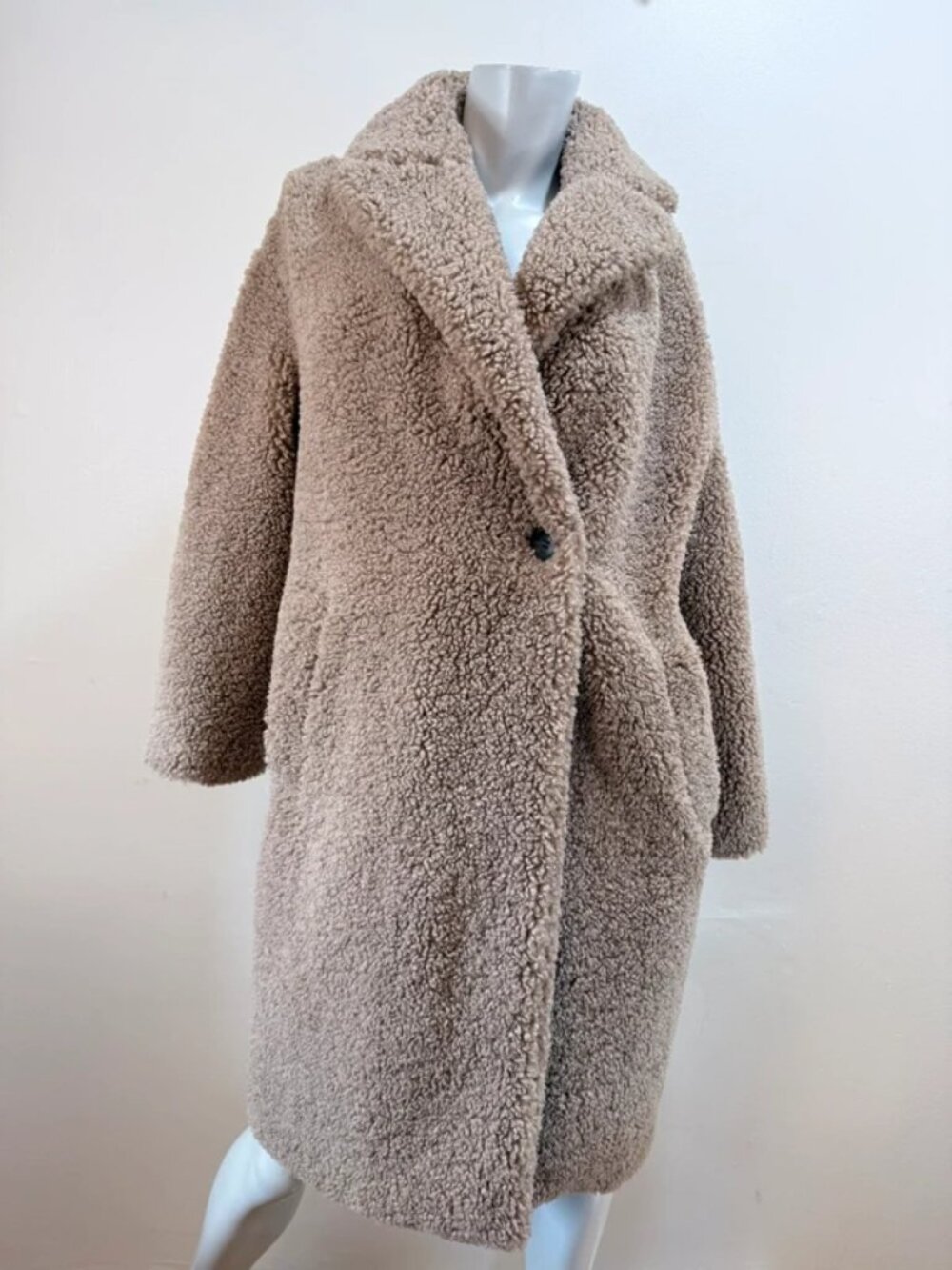Cozy Chic Plush Teddy Fleece Mid Length Clean Girl Oversized One Button Coat